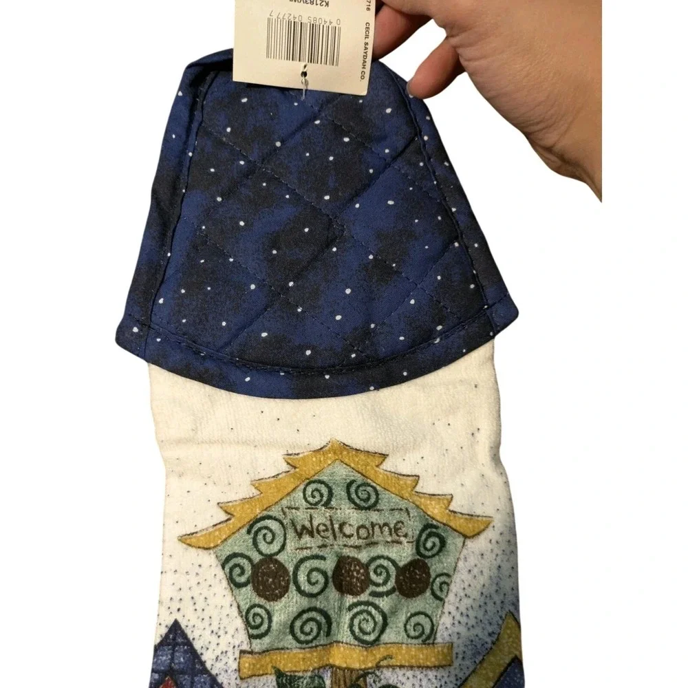 Vtg Hanging Kitchen Towel‎ Embroidered Birdhouse Welcome NOS Americana Country